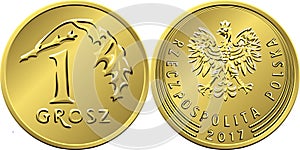Polish Money one grosz coin