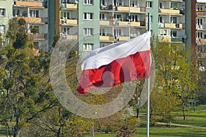 Polish national flag on a mast on May 2nd