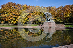 Polish pianist Frederic Chopin monument in Lazienki Park, Warszawa photo