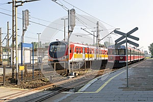 Polish railway station with trains