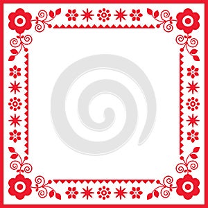 Polish retro floral folk art square frame or border vector greeting card design