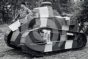 Polish soldiers and the tank driver in the tank Renault FT-17