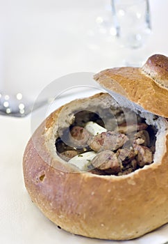 Polish soup in bread bowl