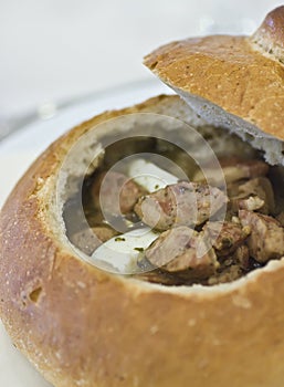 Polish soup in bread bowl