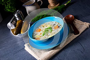 Polish sour cucumber soup or salt cucumber soup