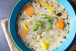 Polish sour cucumber soup or salt cucumber soup