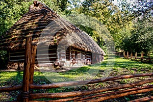 Polish village. Old cottage in Open-air ethnography museum in Sanok.