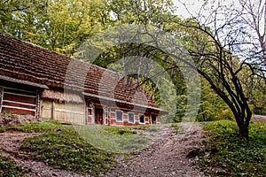 Polish village. Old cottage in Open-air ethnography museum in Sanok.