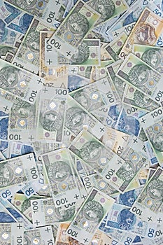 Polish zloty banknotes background