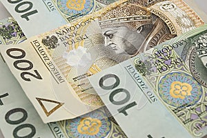 Polish zloty banknotes background