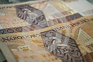 Two hundred zloty banknotes. Macro photoshot. Narodowy Bank Polski photo