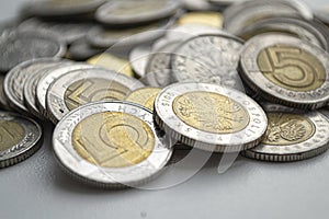 Polish zloty coins. Macro photo. Polski zloty