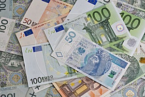 Polish zloty and Euro notes background