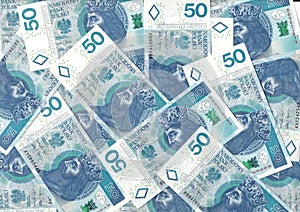 Polish zlotys - Polish currency, 50 PLN bills banknotes face value PLN 50 - carpet from money