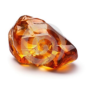 A polished amber nugget with a glossy finish and a rich honey color, set against a white background, Ai Generated