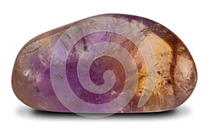 Polished ametrine gemstone, isolated on white background