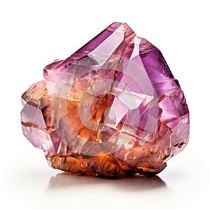 A polished ametrine nugget with dual hues of purple and yellow, set against a white background, Ai Generated photo