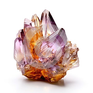 A polished ametrine nugget with dual hues of purple and yellow, set against a white background, Ai Generated photo