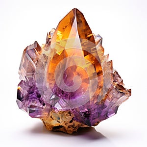 A polished ametrine nugget with dual hues of purple and yellow, set against a white background, Ai Generated photo