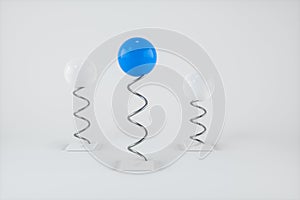 Polished balls are attached to springs, 3d rendering photo