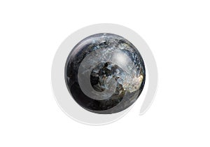 Polished Black Larvikite Sphere on White Background
