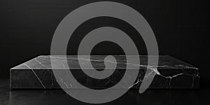 A polished black rectangular stone surface against a dark background