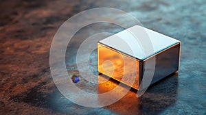 Polished Block of Neodymium Iron Boron Magnet on Reflective Surface photo