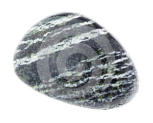 polished chrysotile serpentine gemstone on white