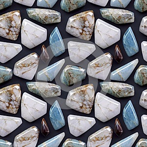 Polished gemstones seamless pattern. Tumbled rocks, pebbles repeating background