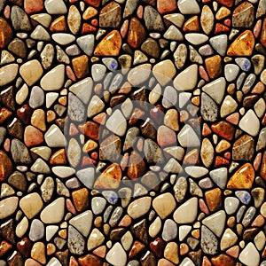 Polished gemstones seamless pattern. Tumbled rocks, pebbles repeating background