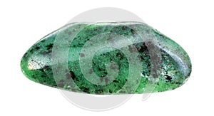 polished green Zoisite gemstone isolated on white