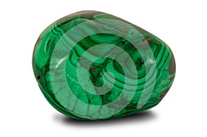 Polished natural malachite stone, isolated on white background