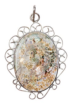 Polished natural Moss Agate in vintage pendant