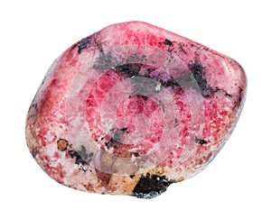 Polished pink rhodonite gemstone isolated