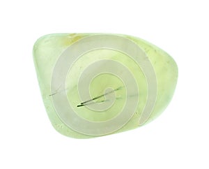 Polished prehnite gem stone cutout on white photo