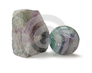 Polished and rough natural specimens of Fluorite banded crystal