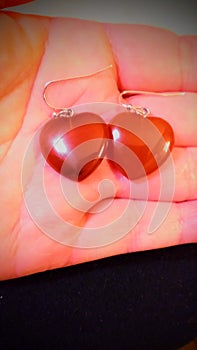 Polished, Shiney Red Heart Dangiling Earrings photo