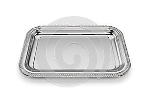 Polished silver rectangular tray isolated on white background