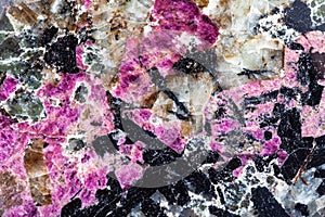 polished syenite rock with eudialyte and aegirine