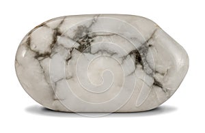Polished white howlite stone, isolated on white background photo