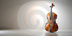 Solitary wooden cello isolated on white background photo
