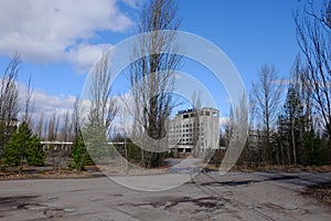 The Polissya hotel is one of the tallest buildings in the abandoned city of Pripyat, Ukraine which was affected by the Chernobyl