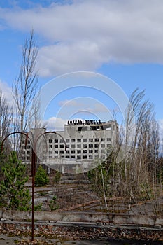 The Polissya hotel is one of the tallest buildings in the abandoned city of Pripyat, Ukraine which was affected by the Chernobyl