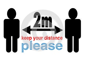 Polite keep your distance 2m warning sign