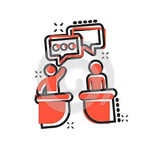 Politic debate icon in comic style. Presidential debates vector cartoon illustration pictogram. Businessman discussion business