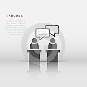 Politic debate icon in flat style. Presidential debates vector illustration on white isolated background. Businessman discussion