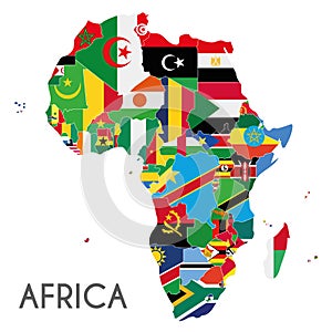 Political Africa Map vector illustration with the flags of all countries.