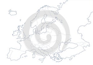 Political blank map of Europe in white background.