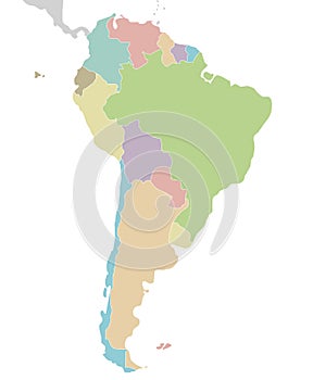 Political blank South America Map vector illustration isolated on white background.