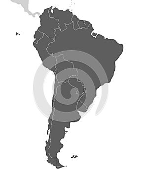 Political blank South America Map vector illustration isolated on white background.